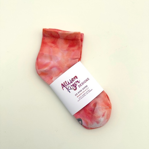 Peach Tie Dye Socks Ice Dye Ankle Socks Coral Pink Tie Dye Mid Crew Hand Dyed - Picture 2 of 4
